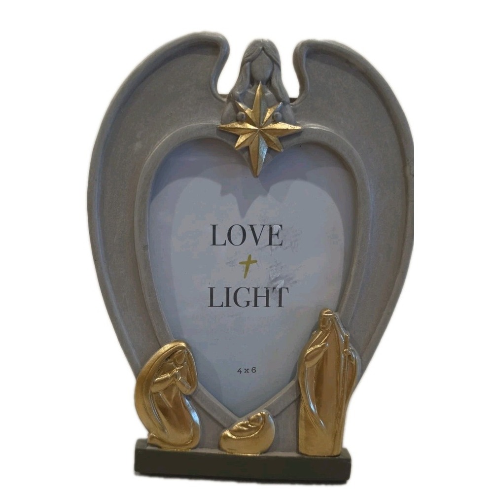 NWOT Nativity Angel Wings 4x6 Picture Frame Gold Holy Family Christmas Decor